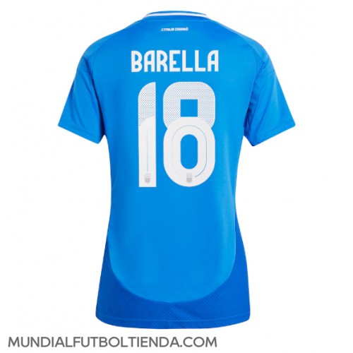 Camiseta Italia Nicolo Barella #18 Primera Equipación Replica Eurocopa 2024 para mujer mangas cortas